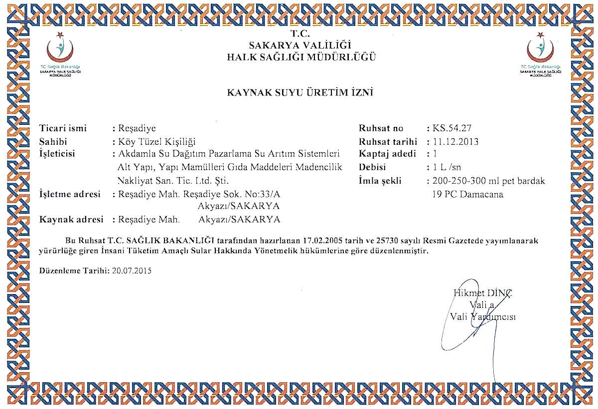 kaynak suyu üretim izni